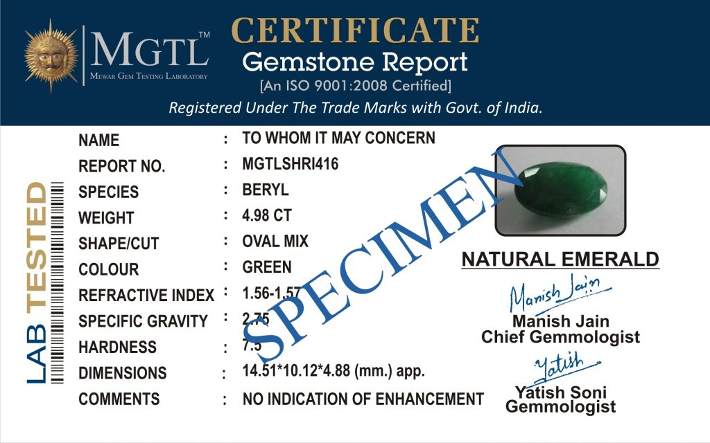 Gemstone MGTL Certificate