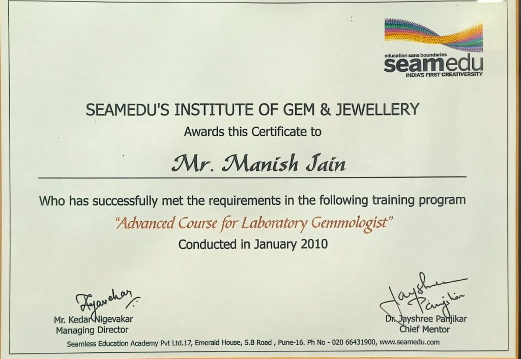 Gemology certificate
