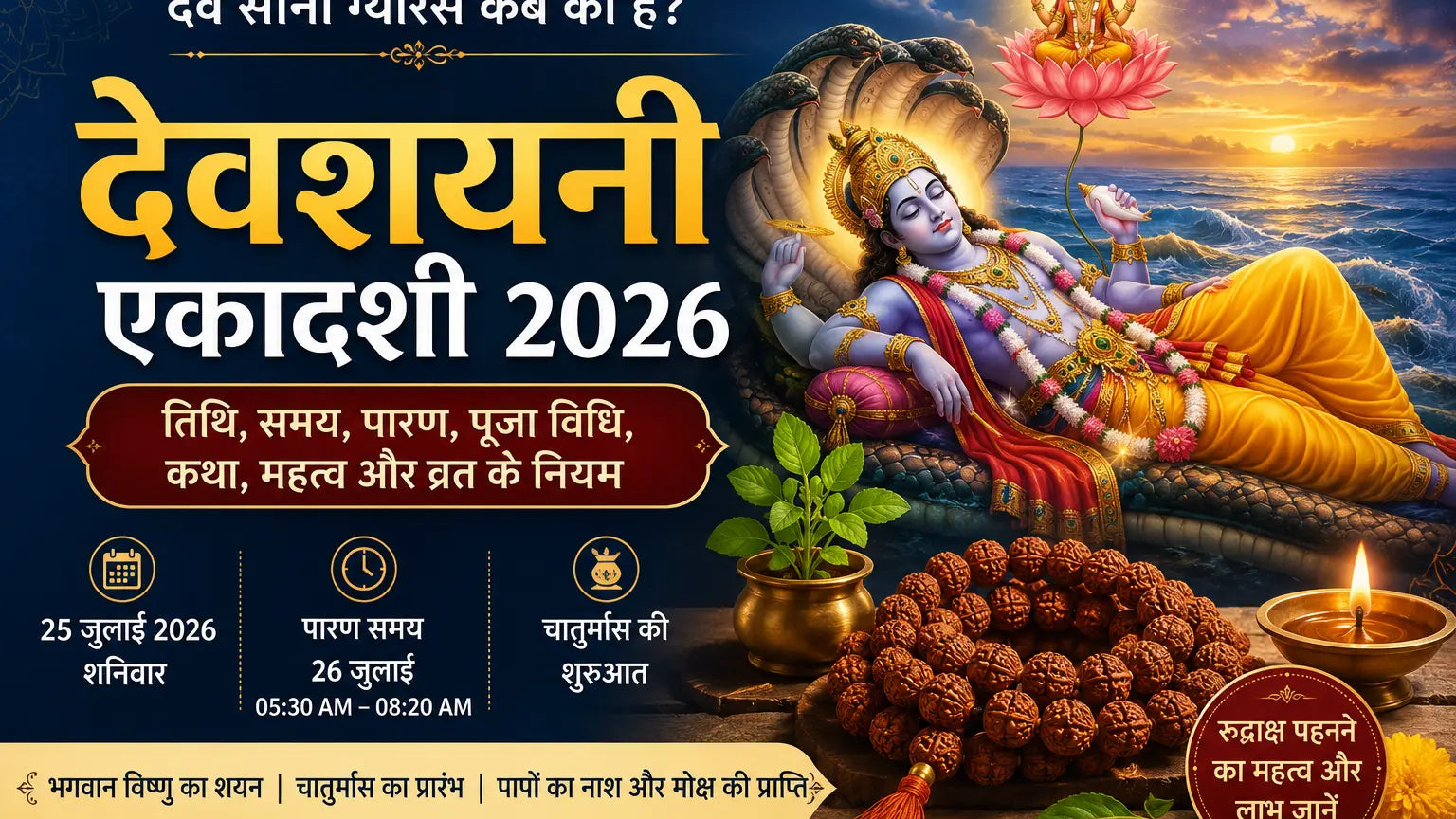 Dev Kab Soyenge 2026: देवशयनी एकादशी कब की है, तिथि, शुभ मुहूर्त, पारण समय, पूजा विधि, कथा और महत्व