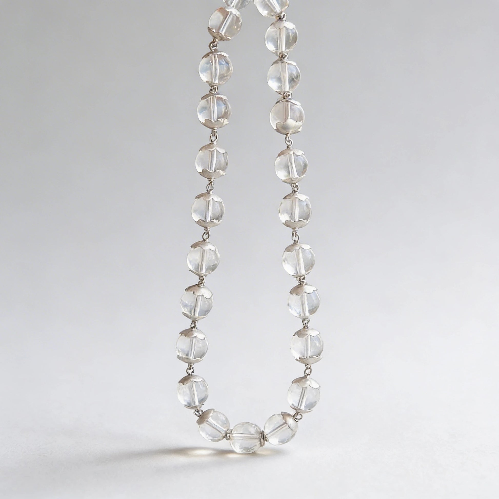 10MM Clear Quartz (Sphatik) Silver 108 Beads Japa Mala