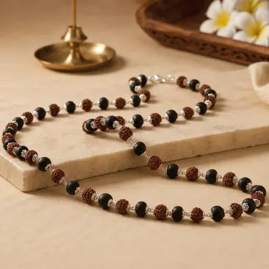 108 Beads Rudraksha Karungali Mala With Silver Capping