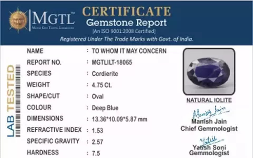 Madagascar Iolite - 4.75 Carat Prime Quality | ILT-18065