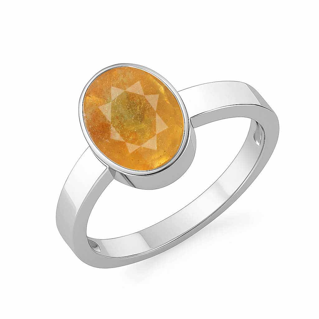 925 Sterling Silver Pukhraj (Yellow Sapphire) Ring for Him