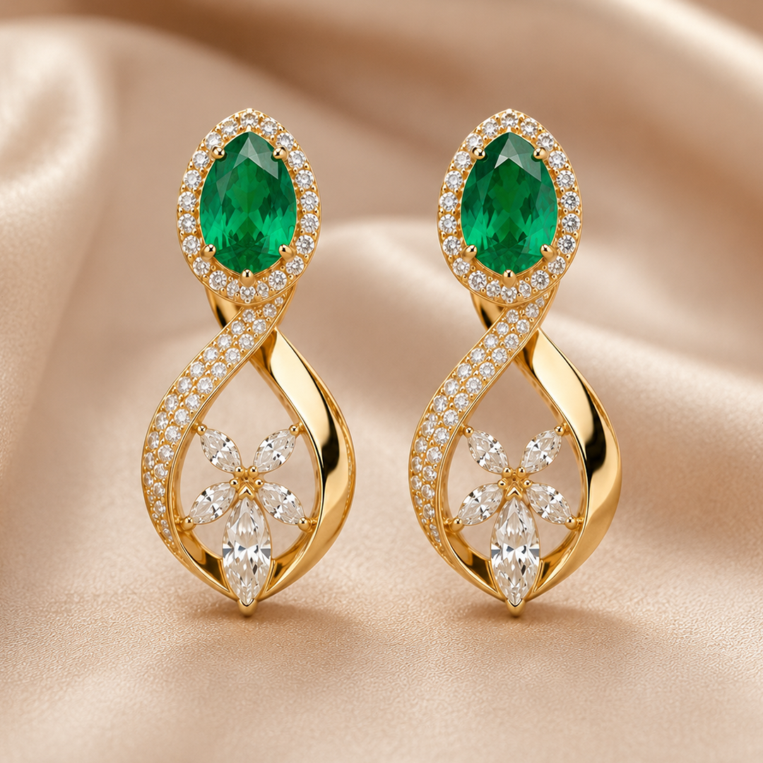 Royal Green Infinity Drop Gemstone Earrings in 22kt Gold Vermeil