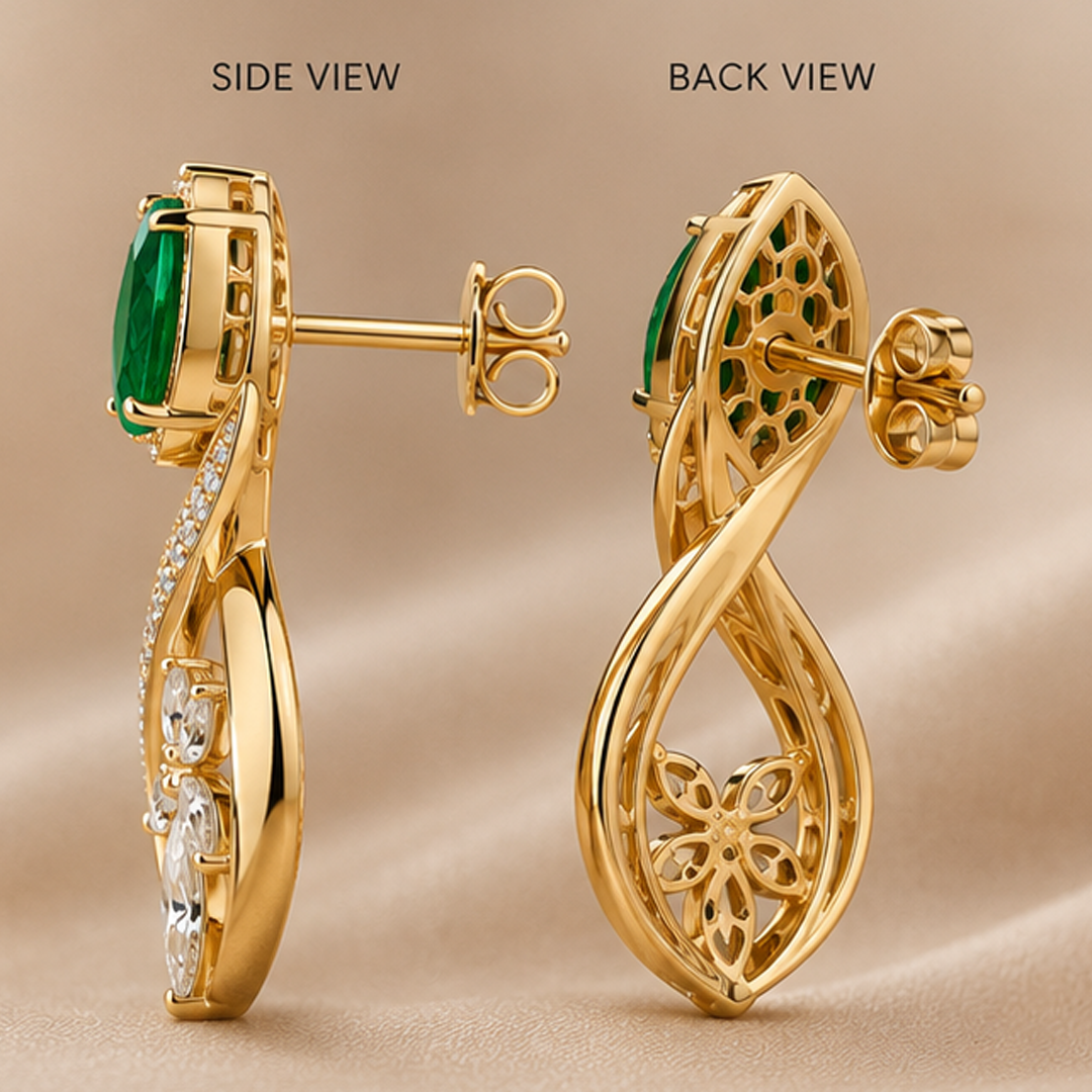 Royal Green Infinity Drop Gemstone Earrings in 22kt Gold Vermeil