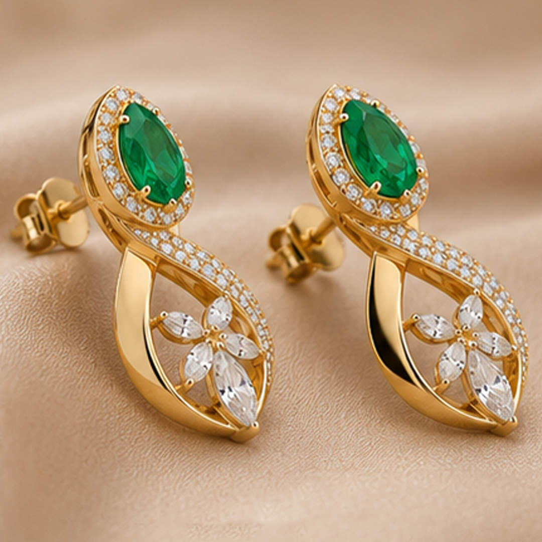 Royal Green Infinity Drop Gemstone Earrings in 22kt Gold Vermeil