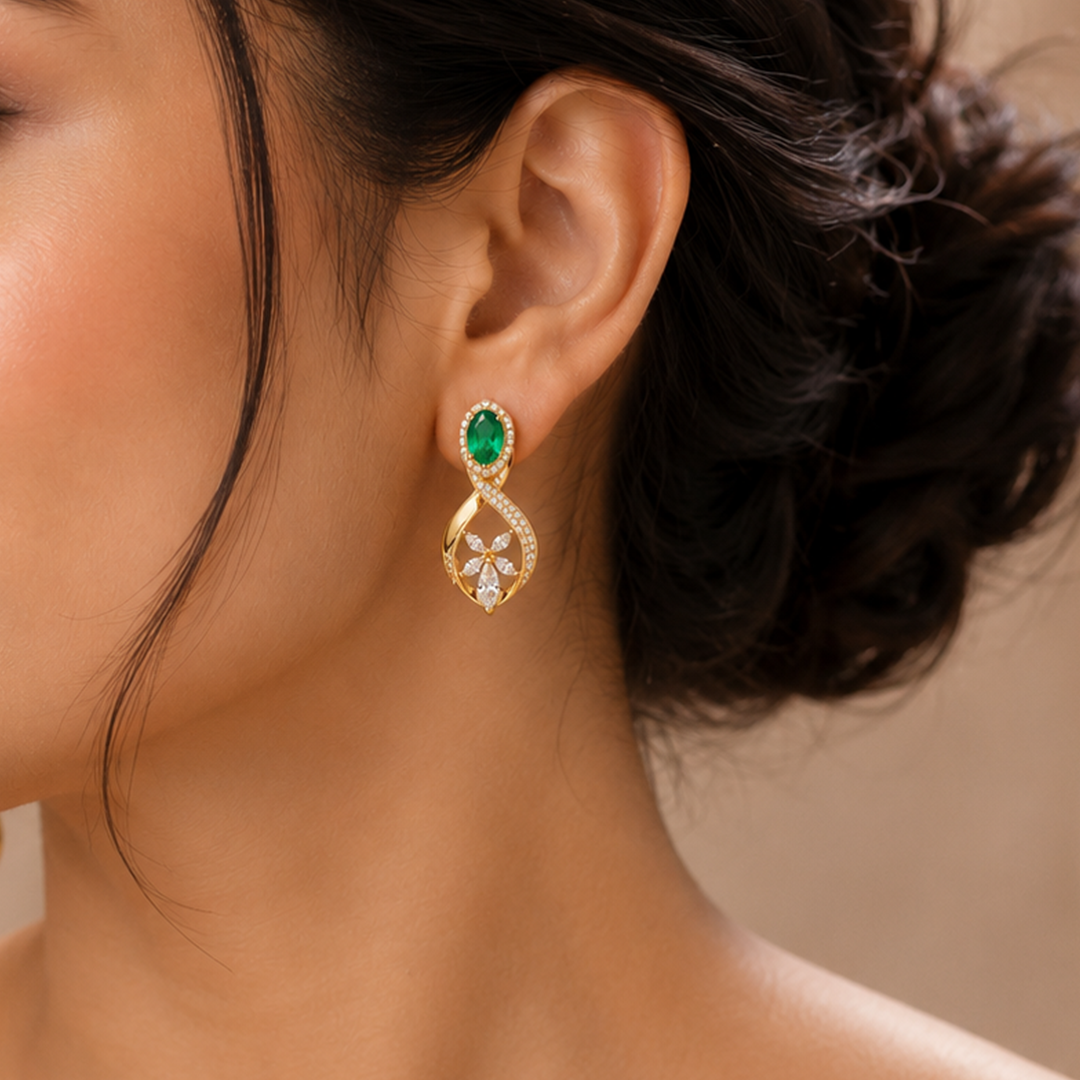 Royal Green Infinity Drop Gemstone Earrings in 22kt Gold Vermeil