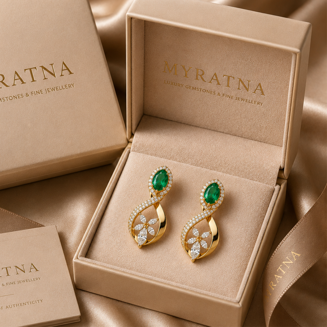 Royal Green Infinity Drop Gemstone Earrings in 22kt Gold Vermeil