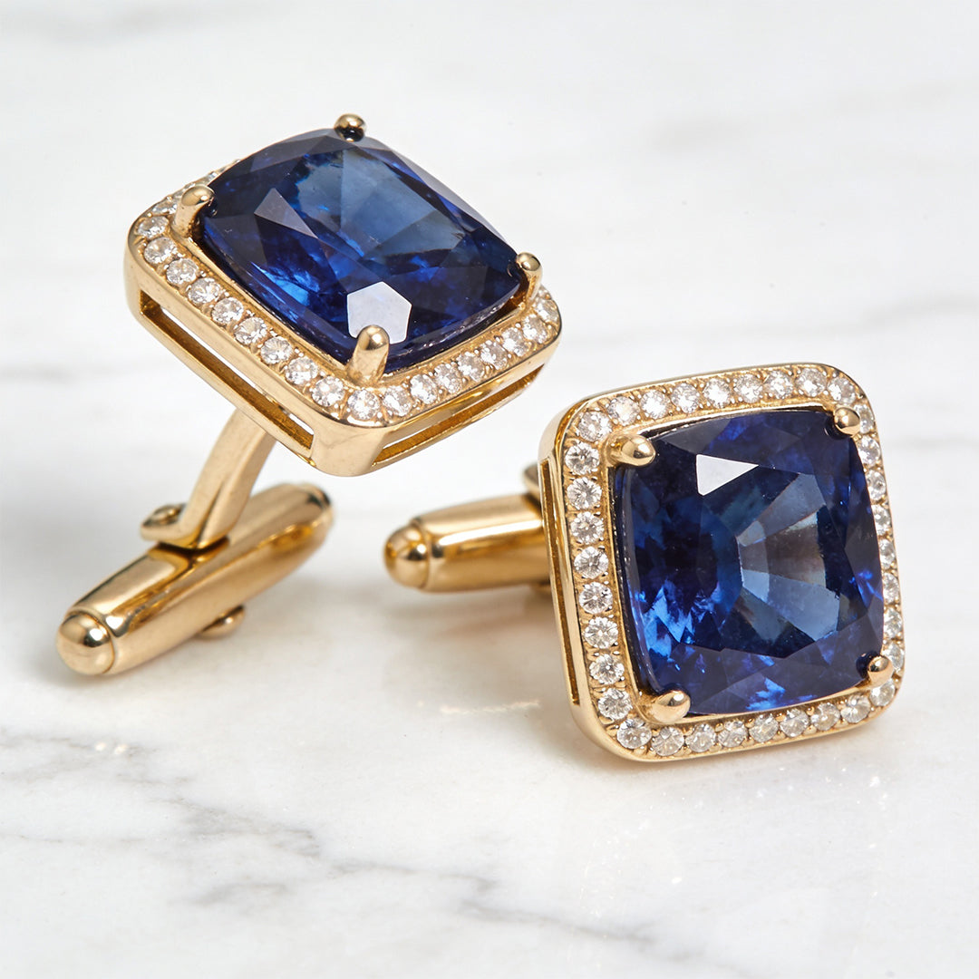 Royal Blue Gemstone Halo Cufflinks in 22kt Gold Vermeil