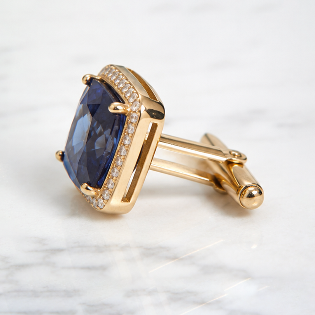 Royal Blue Gemstone Halo Cufflinks in 22kt Gold Vermeil
