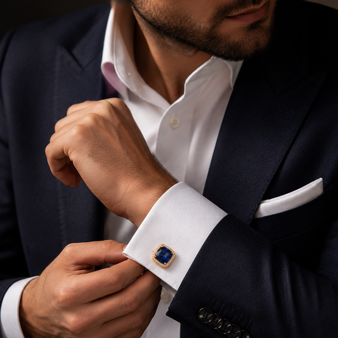 Royal Blue Gemstone Halo Cufflinks in 22kt Gold Vermeil