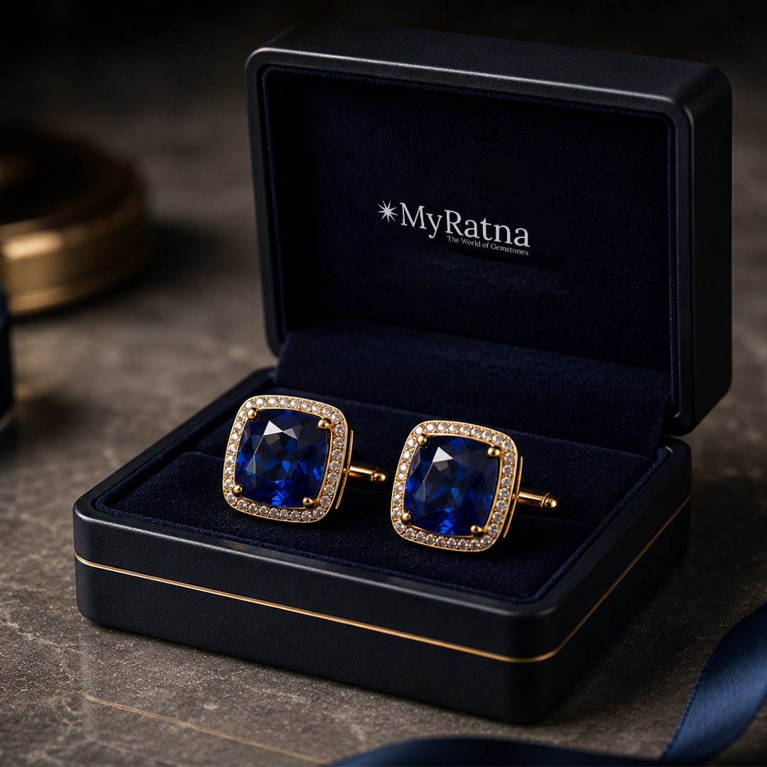 Royal Blue Gemstone Halo Cufflinks in 22kt Gold Vermeil