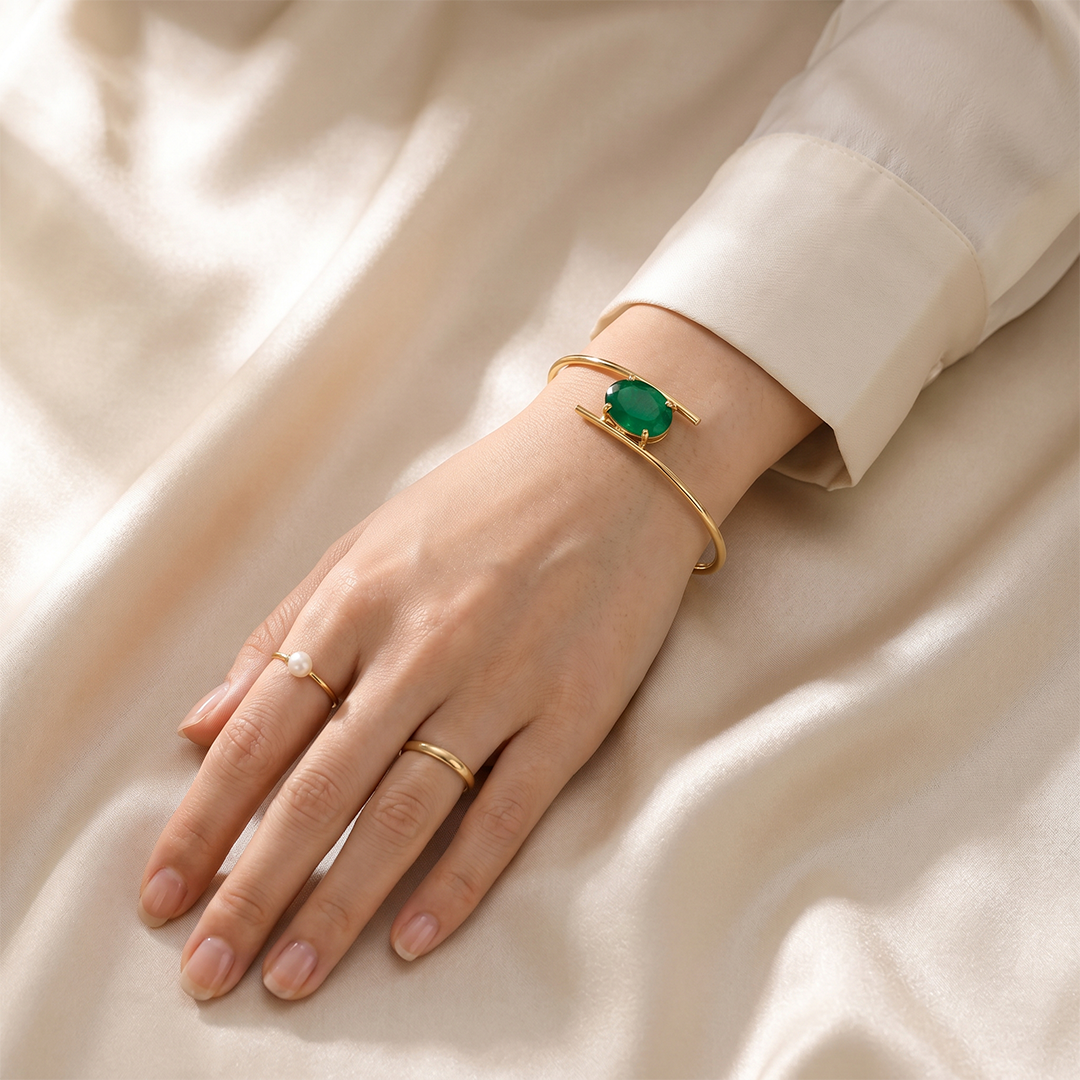 Green Stone Grace Open Gemstone Bracelet in 22kt Gold Vermeil
