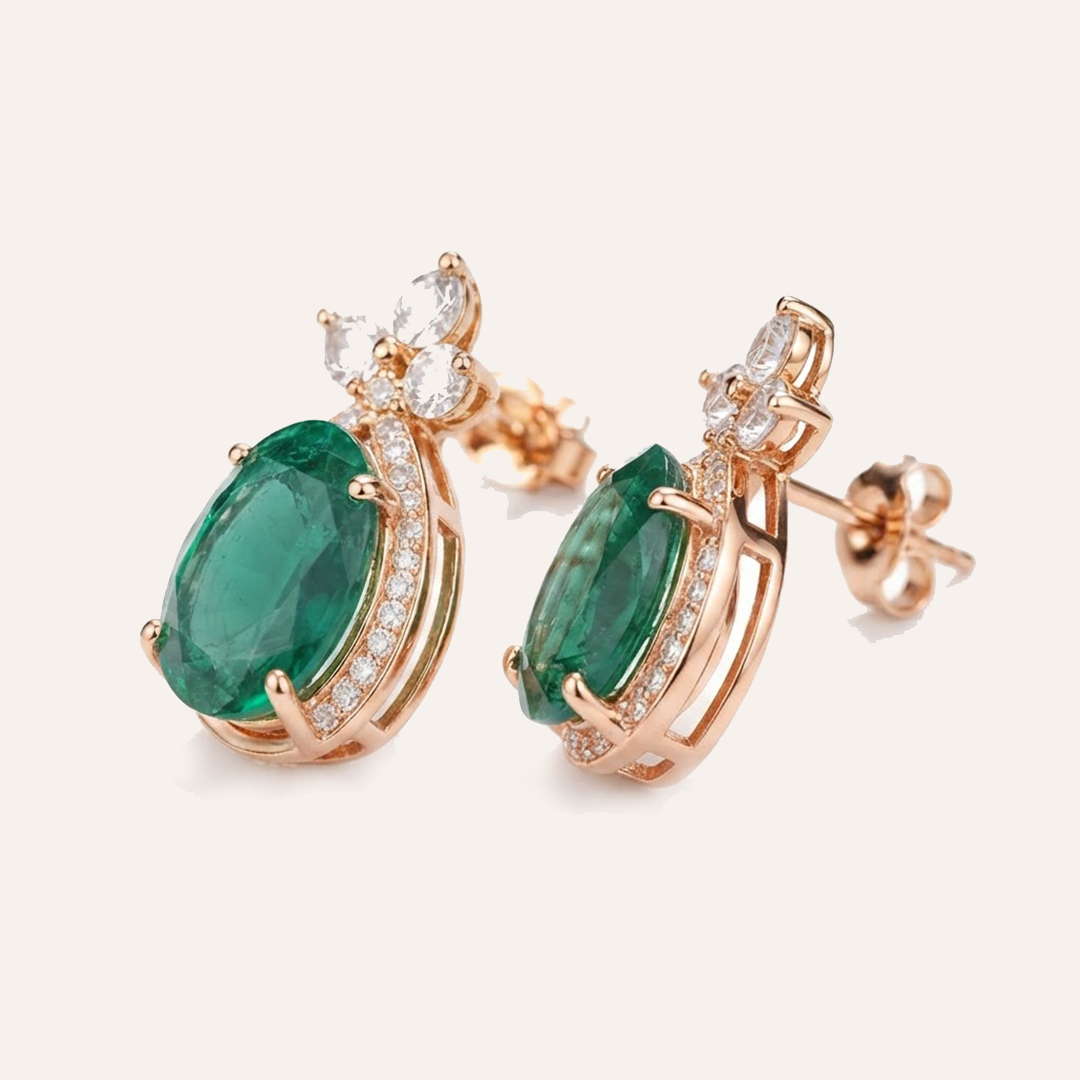 Green Stone Bloom Stud Earrings in 22kt Gold Vermeil