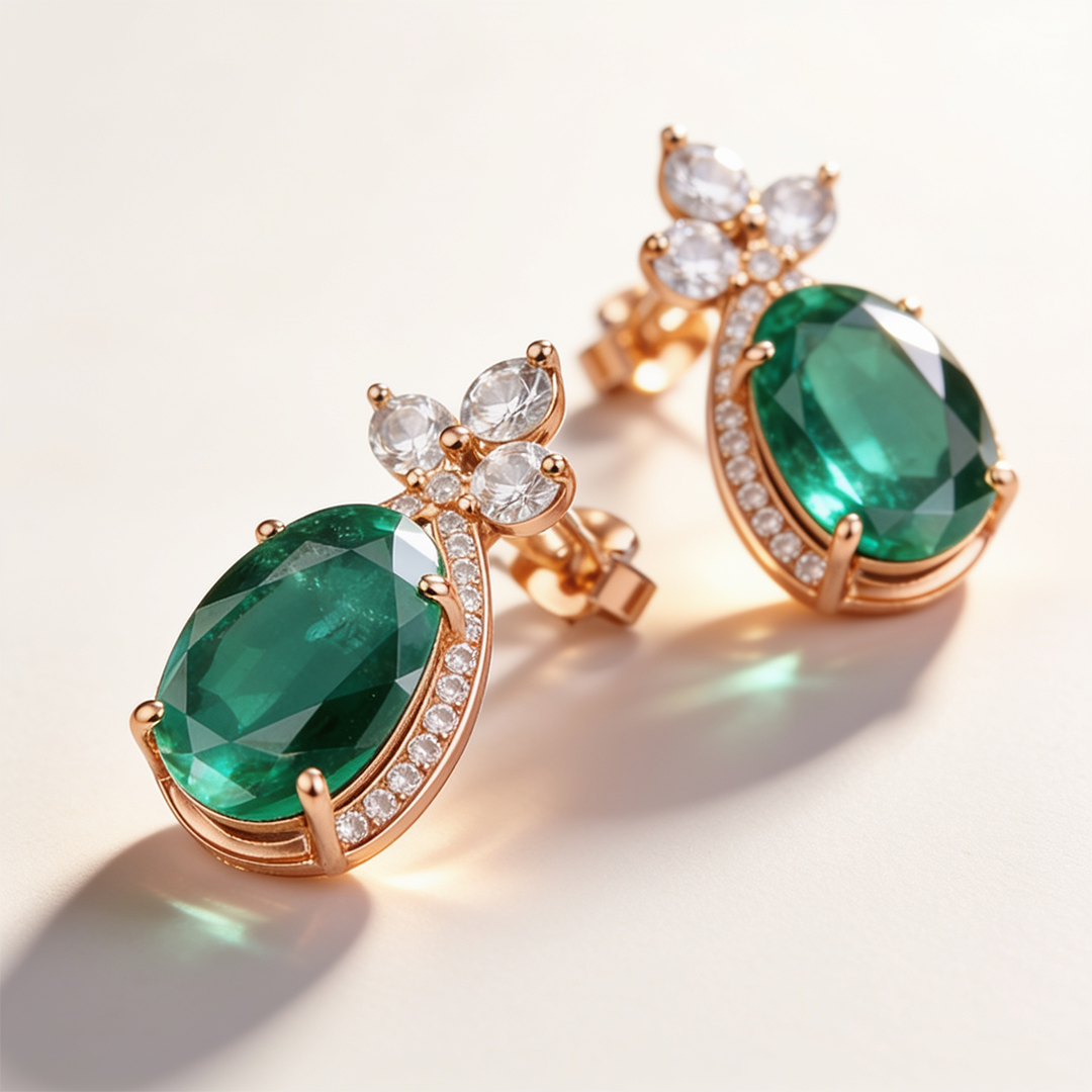 Green Stone Bloom Stud Earrings in 22kt Gold Vermeil