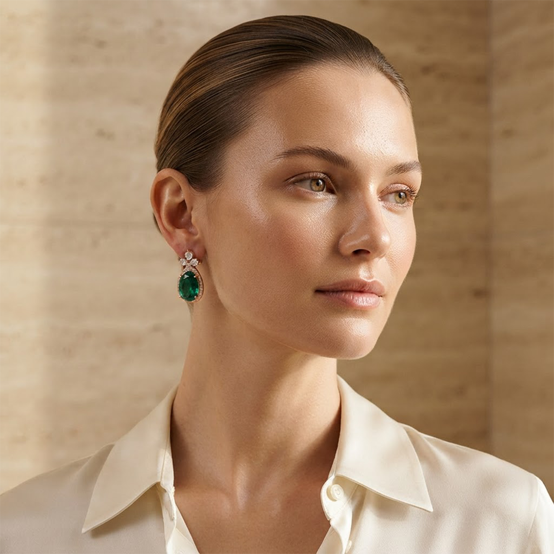 Green Stone Bloom Stud Earrings in 22kt Gold Vermeil