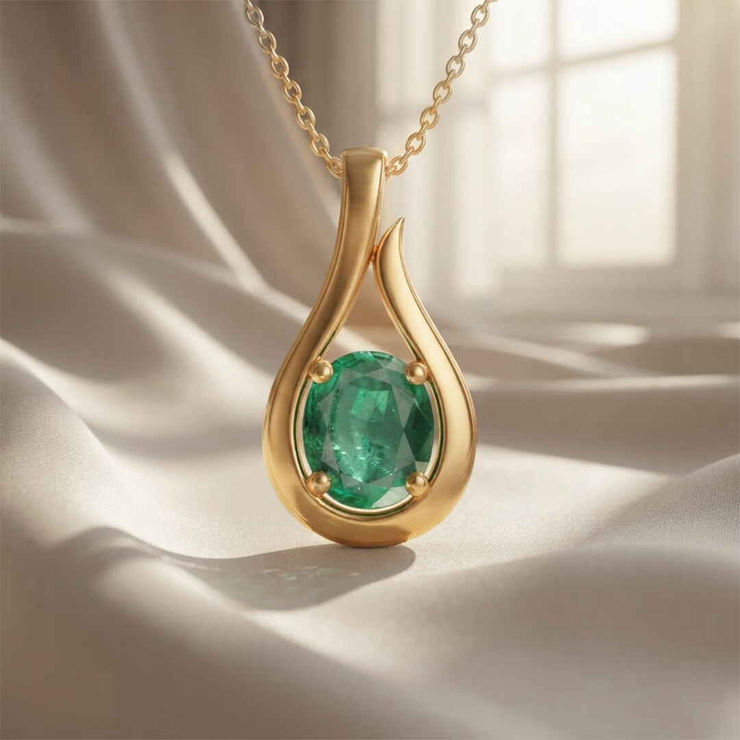 Green Stone Elegance Pendant Necklace in 22kt Gold Vermeil
