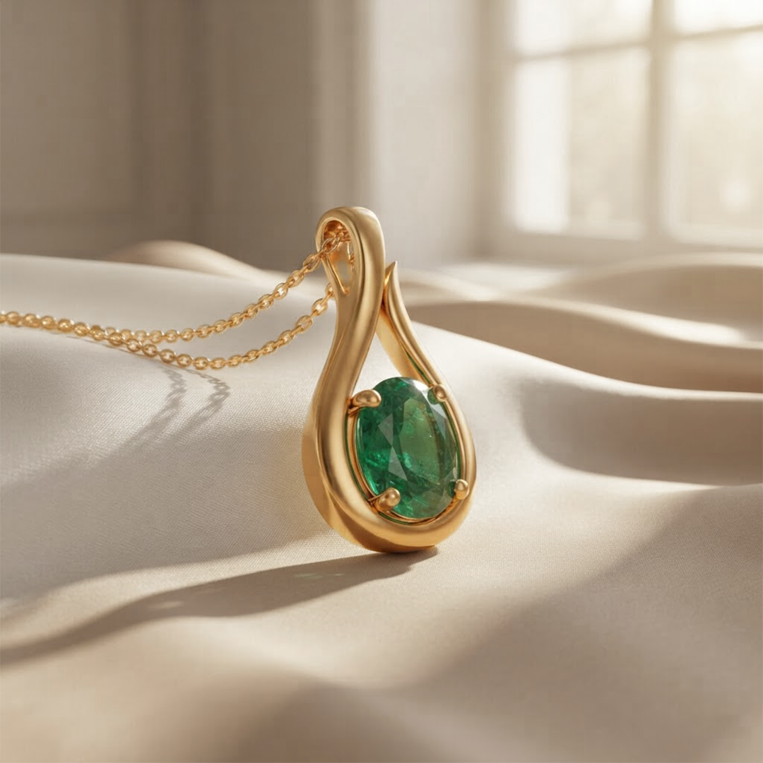 Green Stone Elegance Pendant Necklace in 22kt Gold Vermeil
