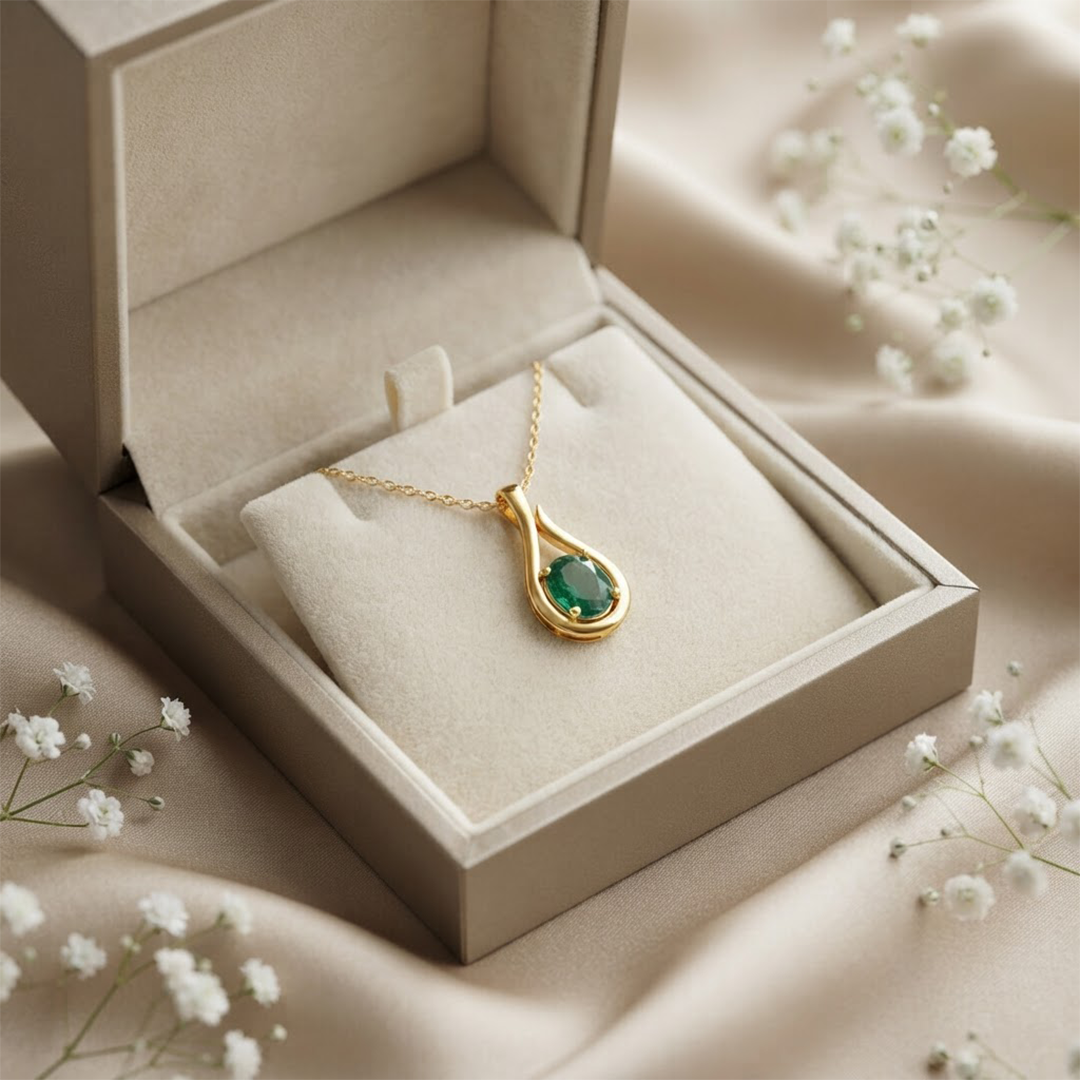 Green Stone Elegance Pendant Necklace in 22kt Gold Vermeil