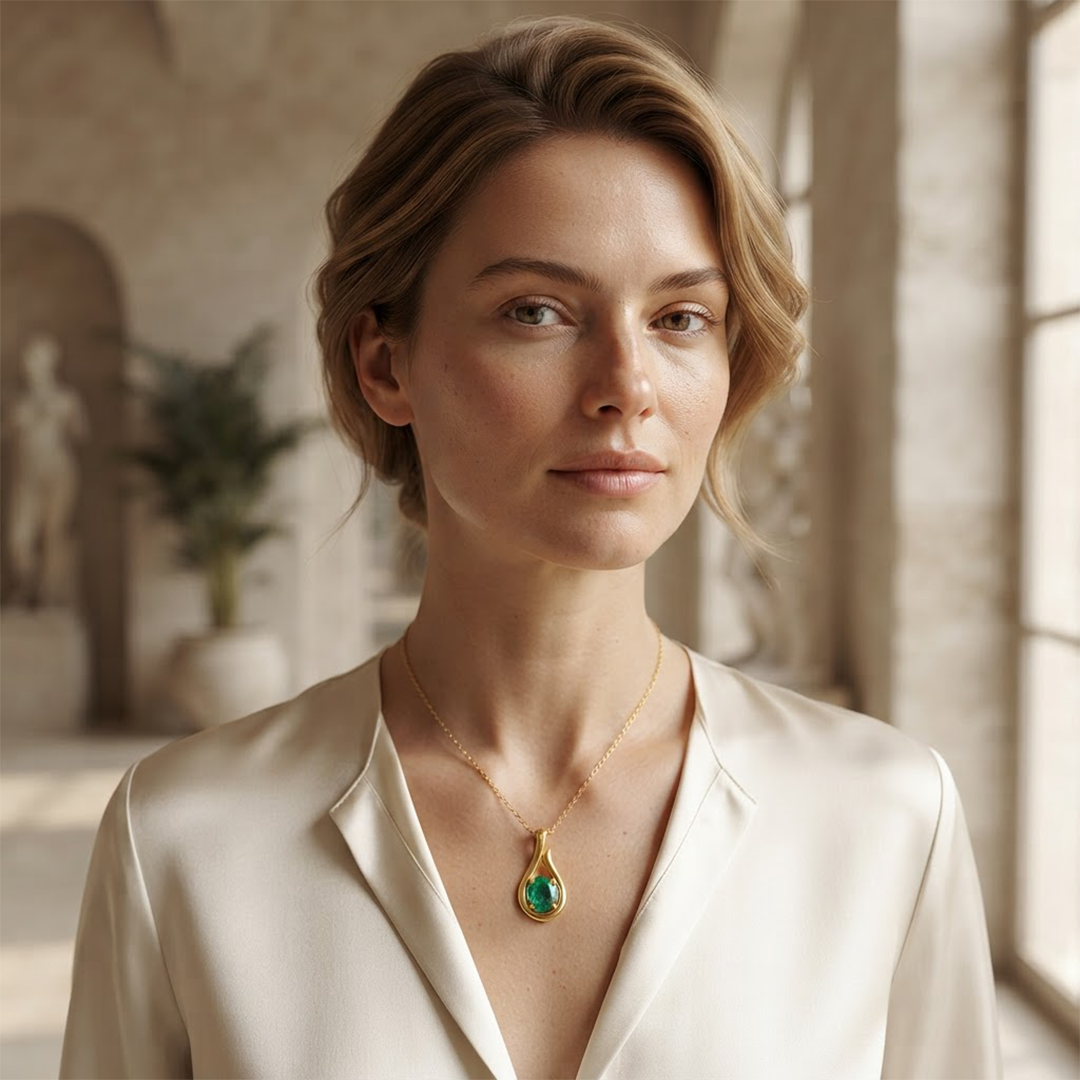 Green Stone Elegance Pendant Necklace in 22kt Gold Vermeil