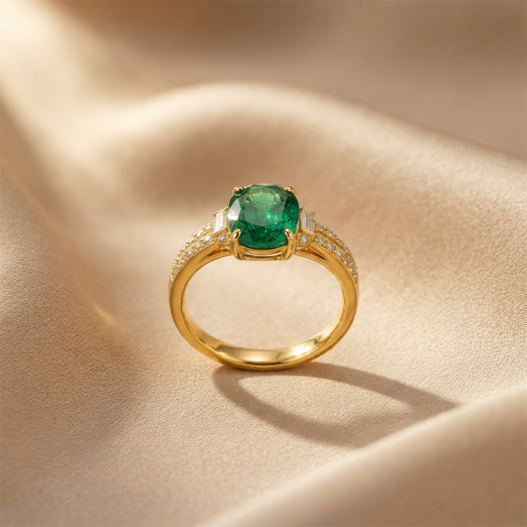 Green Stone Radiance Ring in 22kt Gold Vermeil
