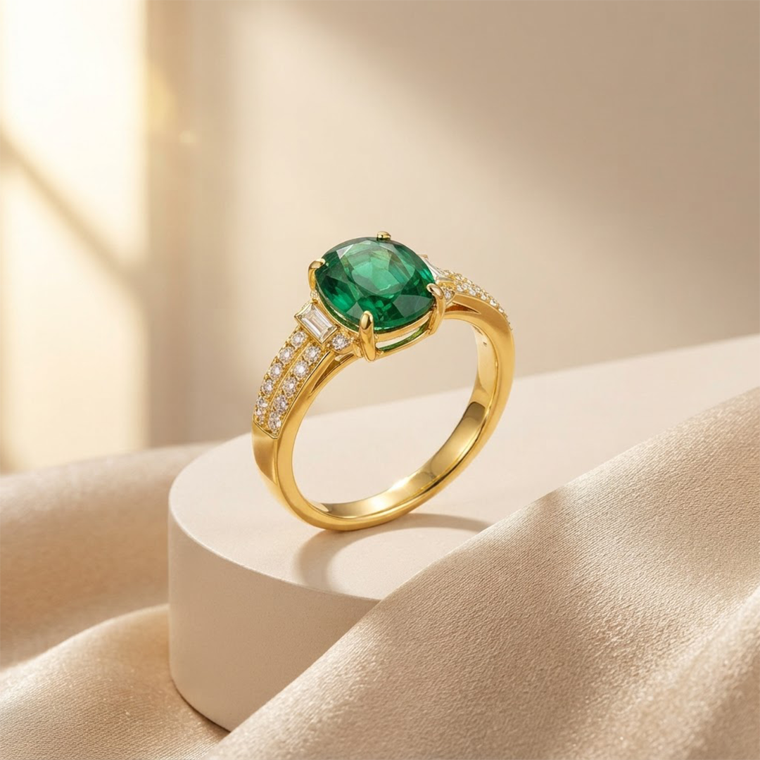 Green Stone Radiance Ring in 22kt Gold Vermeil