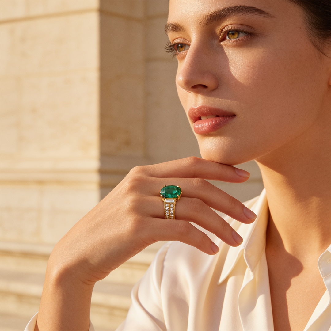 Green Stone Radiance Ring in 22kt Gold Vermeil