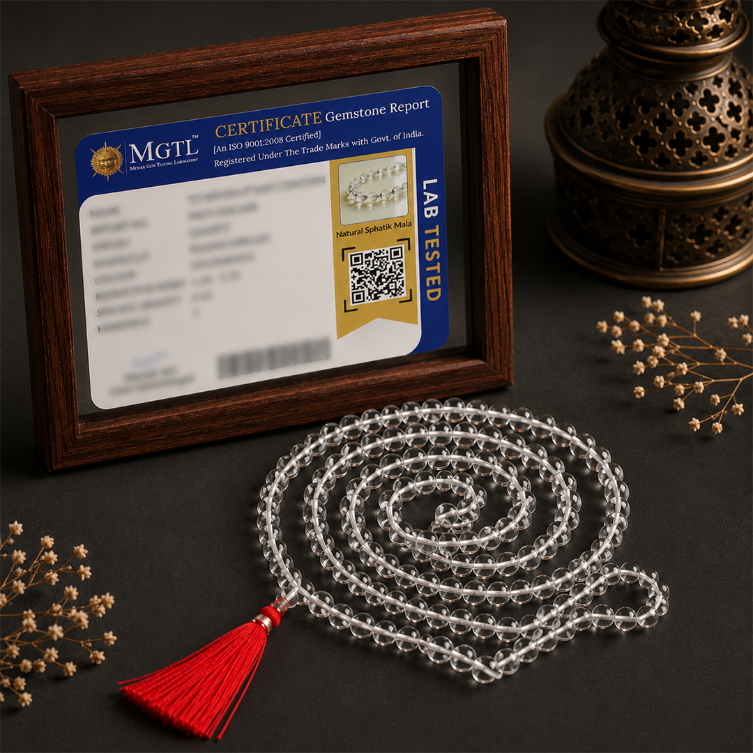 Original Silver Wire Sphatik Jaap Mala (Quartz - 6.00, 8.00, 10.00 MM)