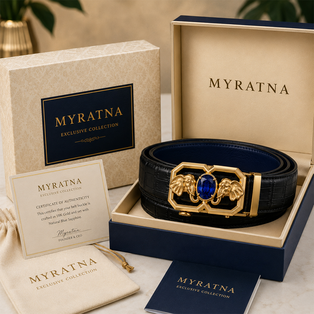 Royal Blue Gemstone Elephant Belt Buckle in 22kt Gold Vermeil