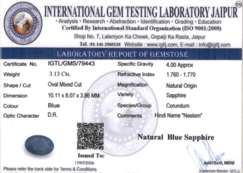 Blue Sapphire - 3.13 Carat