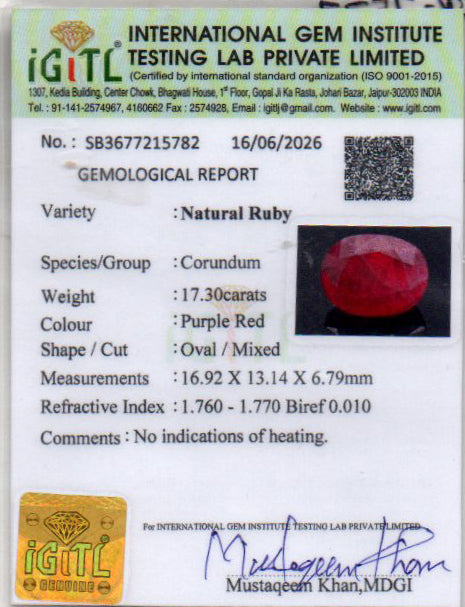 Ruby - 17.30 Carat