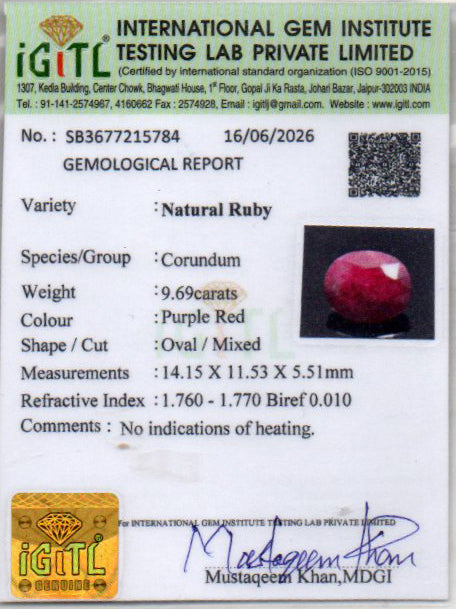Ruby - 9.69 Carat