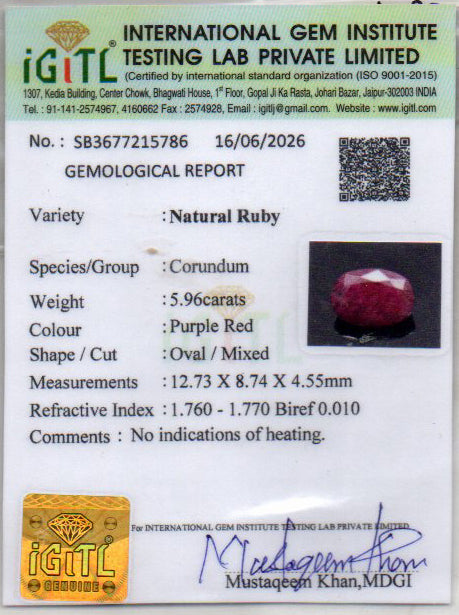 Ruby - 5.96 Carat