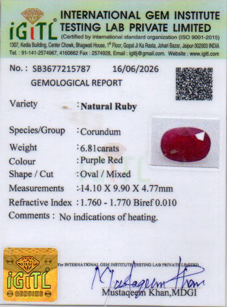 Ruby - 6.81 Carat