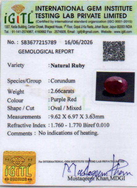 Ruby - 2.66 Carat