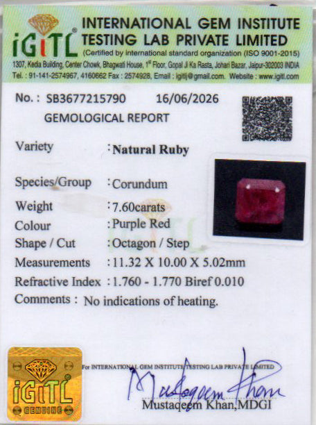 Ruby - 7.60 Carat
