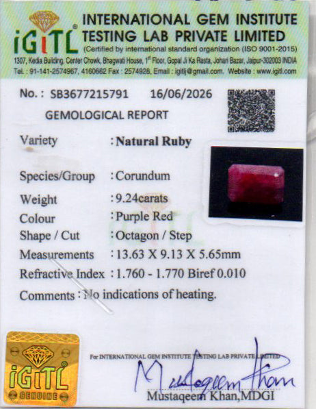 Ruby - 9.24 Carat