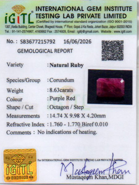 Ruby - 8.63 Carat