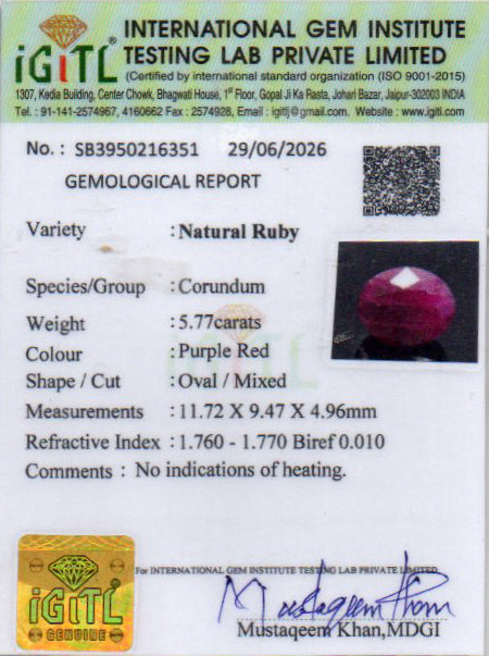 Ruby - 5.77 Carat