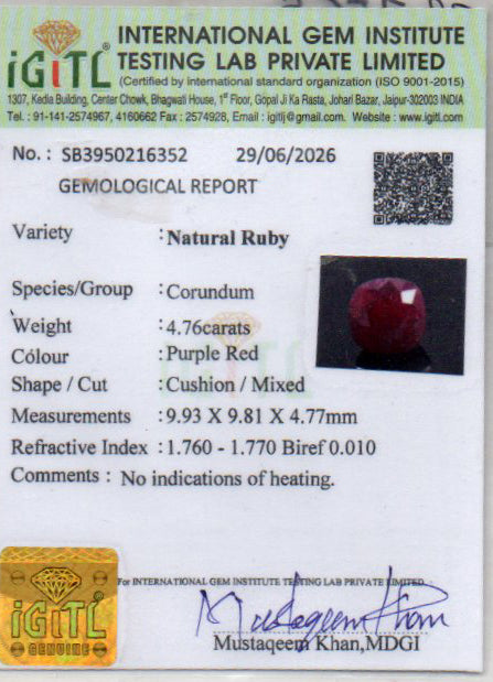 Ruby - 4.76 Carat