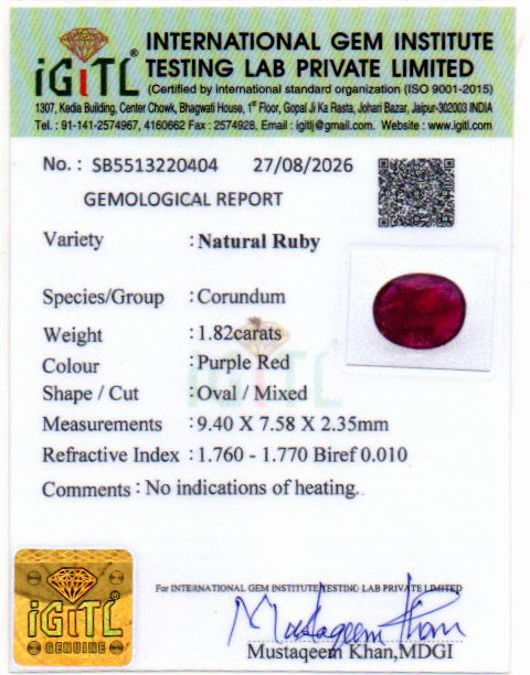 Ruby - 1.82 Carat
