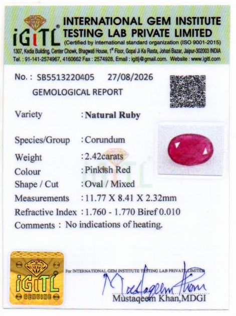 Ruby - 2.42 Carat