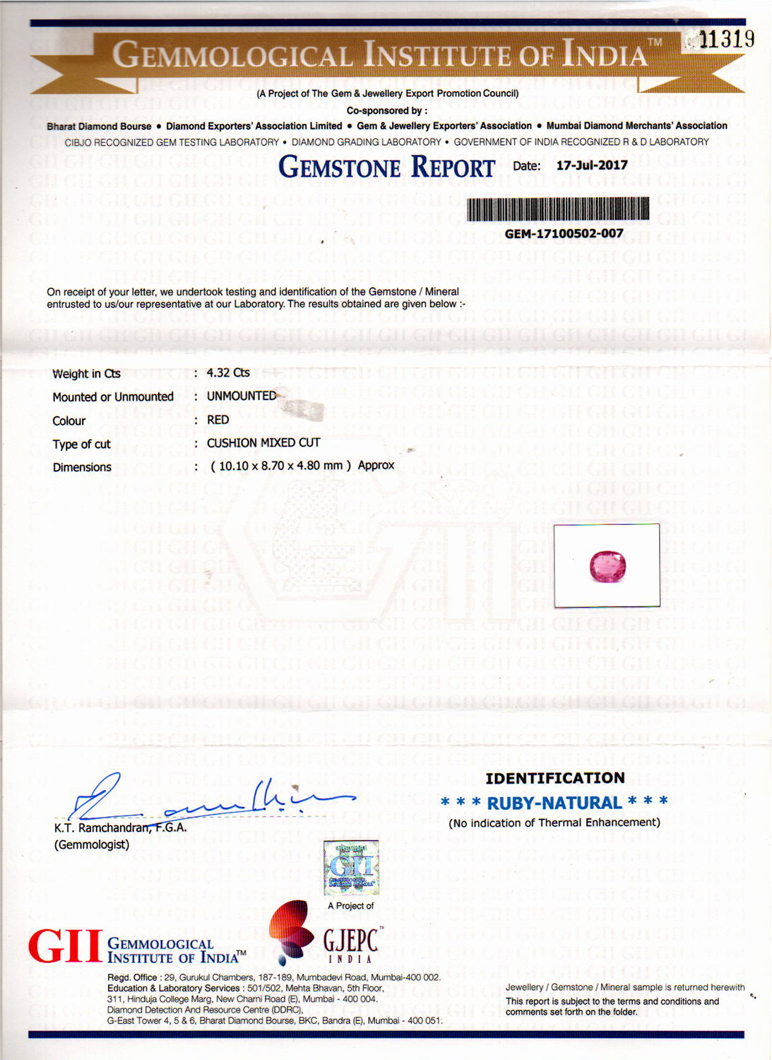 Ruby - 4.32 Carat