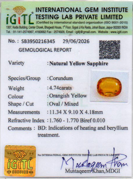 Yellow Sapphire - 4.74 Carat