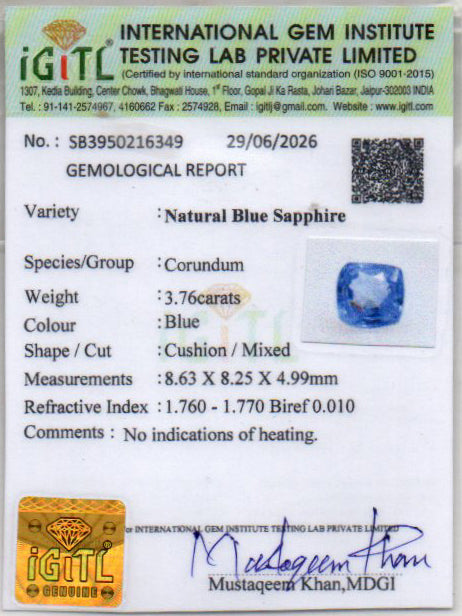 Blue Sapphire - 3.76 Carat