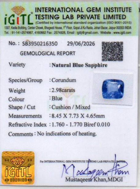 Blue Sapphire - 2.98 Carat
