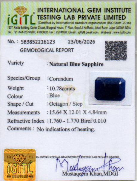 Blue Sapphire - 10.78 Carat