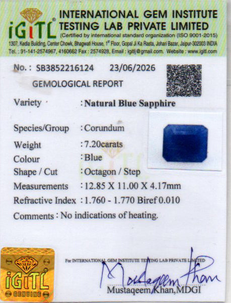 Blue Sapphire - 7.20 Carat