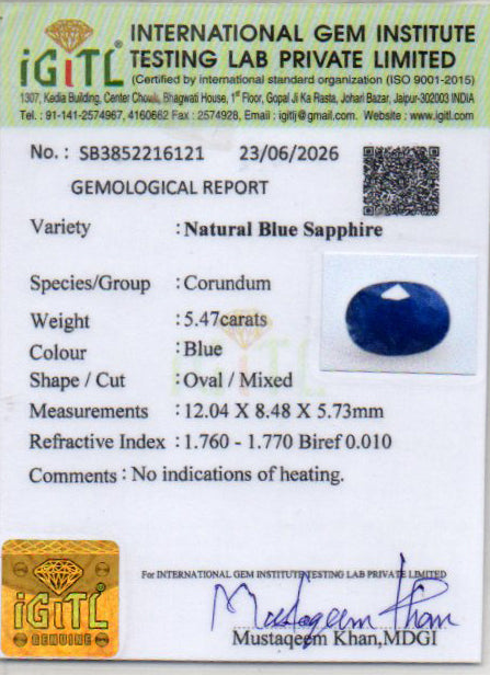 Blue Sapphire - 5.47 Carat