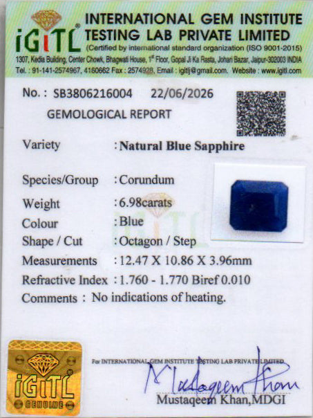 Blue Sapphire - 6.98 Carat